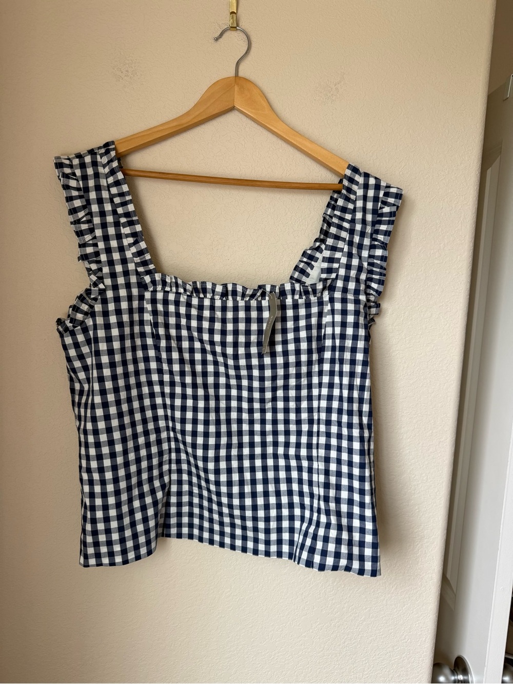 J. Crew Ruffle-trim stretch cotton poplin top in gingham Size XL